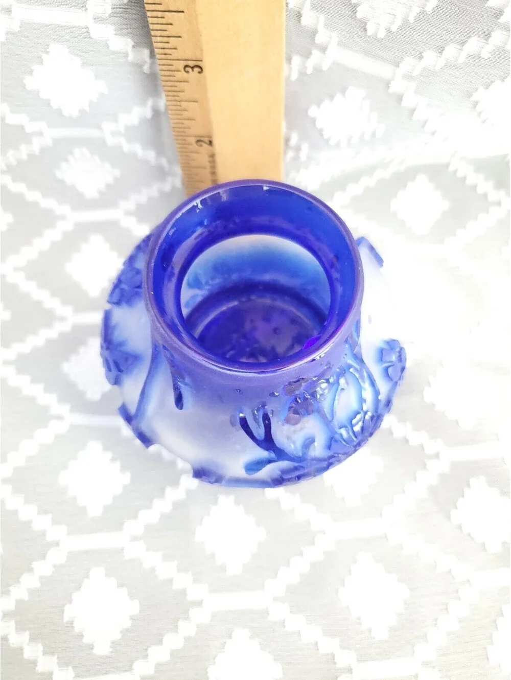 Vtg Blue Cameo Glass Candle Holder,signed